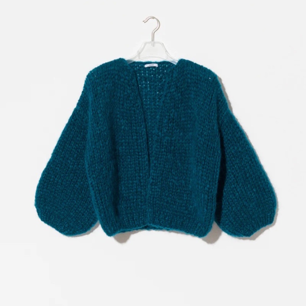 Maiami Mohair Bomber Cardigan Green/Teal S (would fit S-M)
